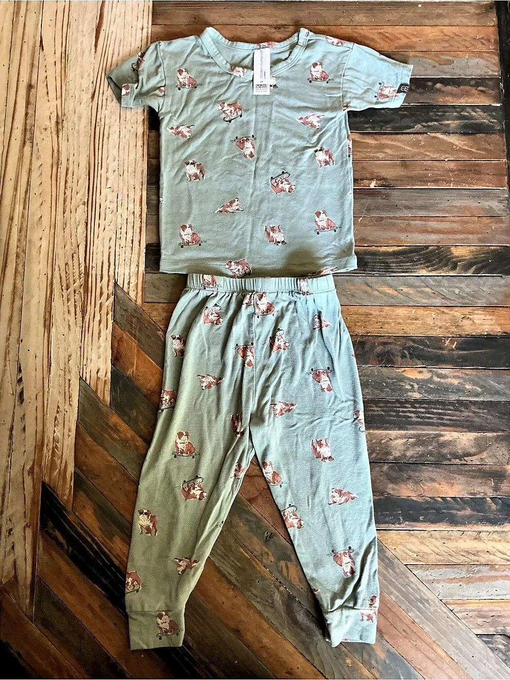 modern moments Skateboarding Bulldog Print Pajama Set Size 2T Like New